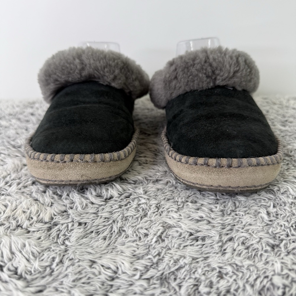 Uggs Slippers Black Gray Slip On Sheepskin Suede Shoes Women's Size 7 - Picture 3 of 10